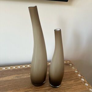 Set of 2 Brown Ombré Glass Vases Asymmetric Bent Shape